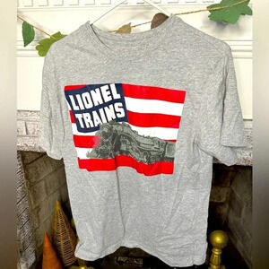 Lionel Trains graphic tee unisex size M with train red white and blue graphic